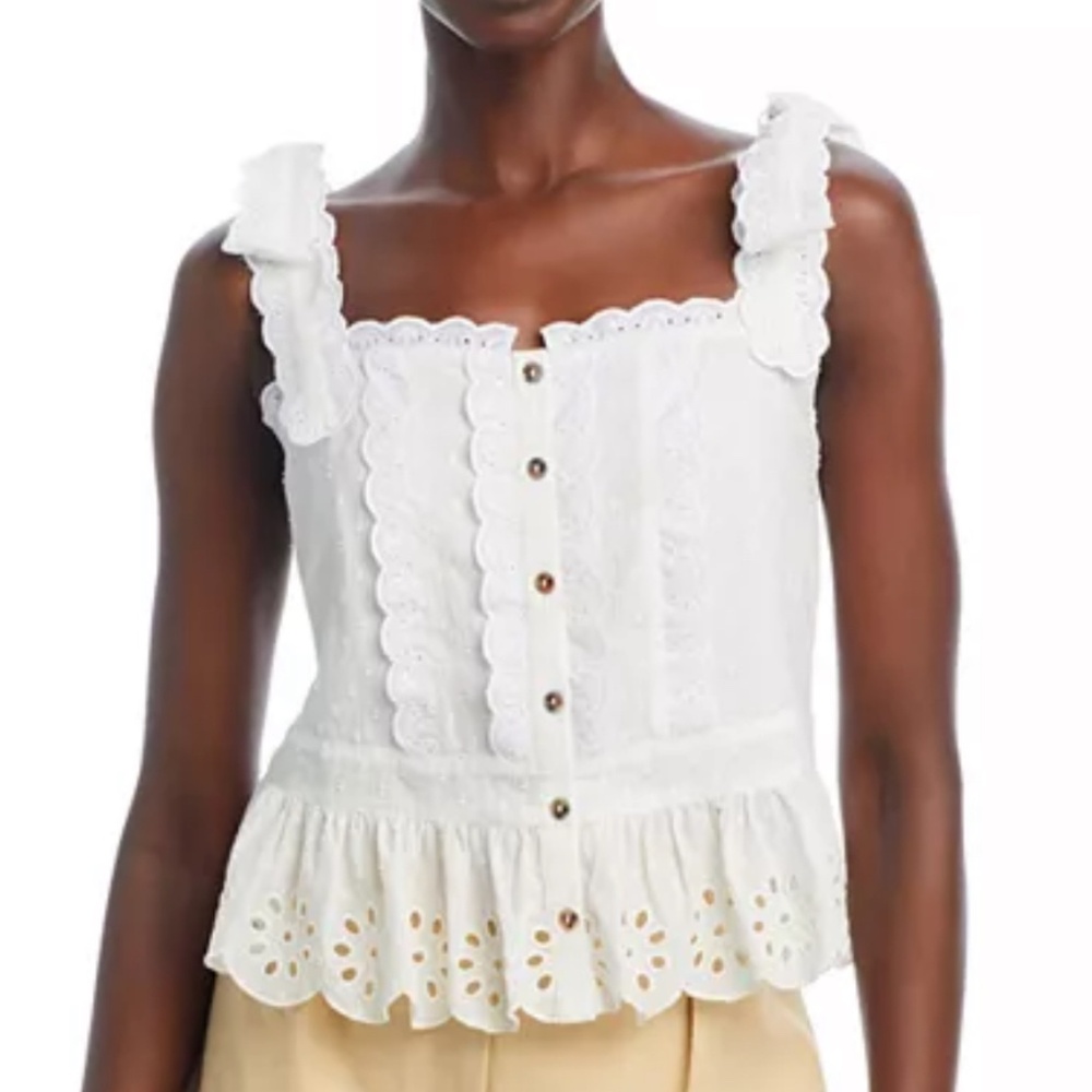 FARM Rio Cotton Scalloped Lace Blouse XL NWOT